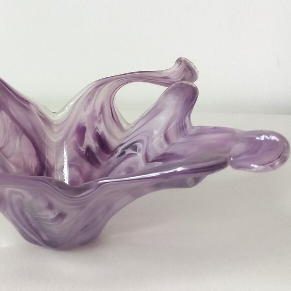 VTG MURANO 11.5" SCULPTED LAVORAZIONE ART ABSTRACT GLASS LAVENDER SHADES BOWL - Picture 7 of 7